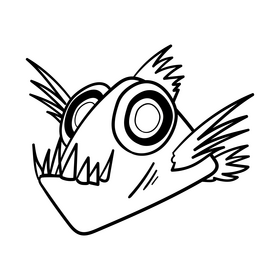Deep sea Fish cartoon drawing black and white clipart