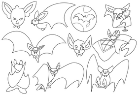 Bat cartoon set black and white vector