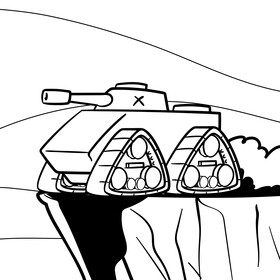 Armored Tank cartoon drawing black and white vector