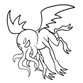 Lovecraft cartoon drawing black and white clipart