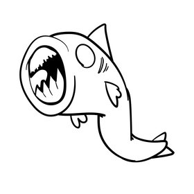 Shark cartoon drawing black and white clipart