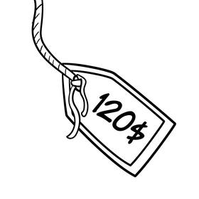 Price tag cartoon drawing black and white clipart