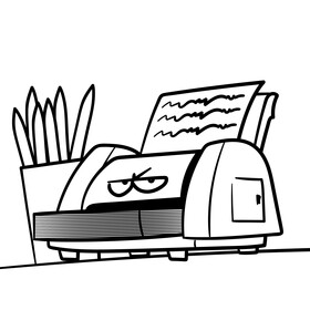 Printer cartoon drawing black and white vector