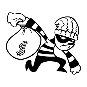 Robber cartoon drawing black and white clipart