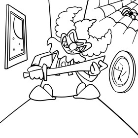 Evil Clown cartoon drawing black and white vector