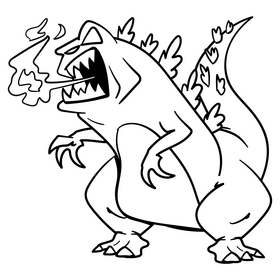 Godzilla cartoon drawing black and white clipart