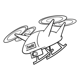 Drone cartoon drawing black and white clipart