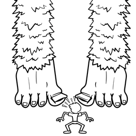 Bigfoot cartoon drawing black and white clipart