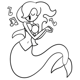 Mermaid cartoon drawing black and white clipart