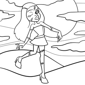 Monster High cartoon drawing black and white vector