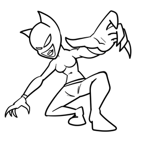 Catwoman cartoon drawing black and white clipart