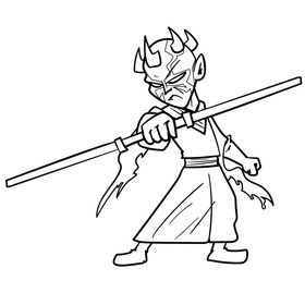 Darth maul cartoon drawing black and white clipart
