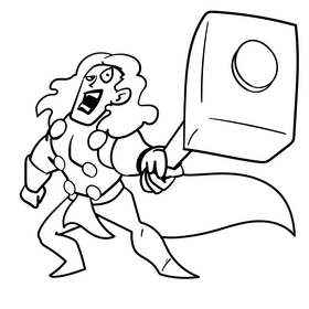 Thor cartoon black and white clipart