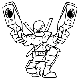 Deadpool cartoon drawing black and white clipart