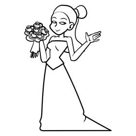 Bride cartoon drawing black and white clipart