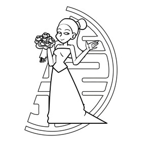 Bride cartoon drawing black and white vector