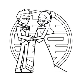 Bride and groom cartoon drawing black and white vector