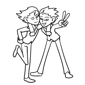 Brothers cartoon drawing black and white clipart