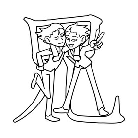 Brothers cartoon drawing black and white vector