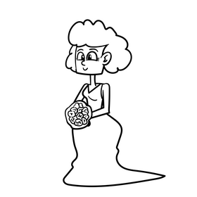 Bride cartoon drawing black and white clipart