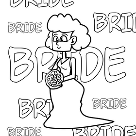 Bride cartoon drawing black and white vector