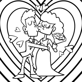Bride and groom cartoon drawing black and white vector