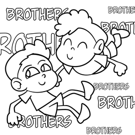 Brothers cartoon drawing black and white vector