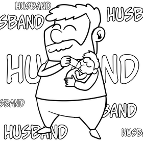 Husband cartoon drawing black and white vector