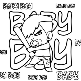 Baby boy cartoon drawing black and white vector