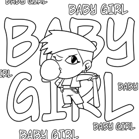 Baby girl cartoon drawing black and white vector