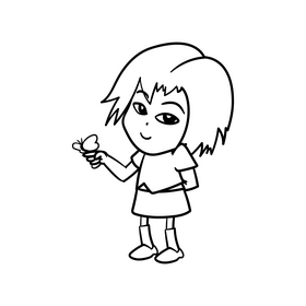 Baby girl cartoon drawing black and white clipart