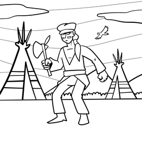 Native American cartoon drawing black and white vector