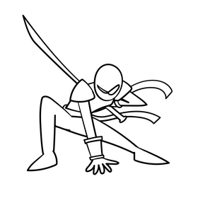 Ninja cartoon drawing black and white clipart