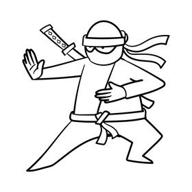 Ninja cartoon drawing black and white clipart