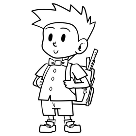 School kids cartoon drawing black and white clipart
