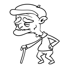 Senior citizen cartoon drawing black and white clipart