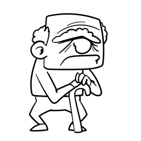 Senior citizen cartoon drawing black and white clipart