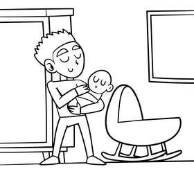Babysitter cartoon drawing black and white vector