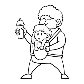Babysitter cartoon drawing black and white clipart