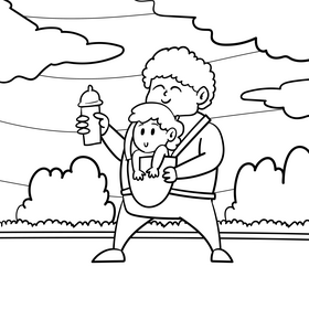 Babysitter cartoon drawing black and white vector