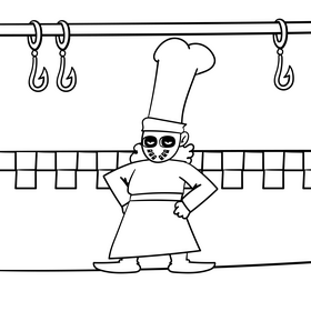 Chef cartoon drawing black and white vector