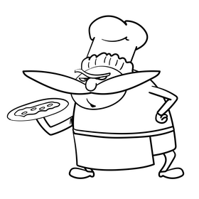 Chef cartoon drawing black and white clipart