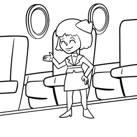 Flight Attendant cartoon drawing black and white vector