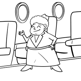 Flight Attendant cartoon drawing black and white vector