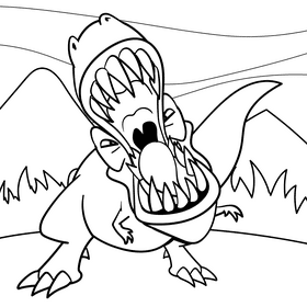 Tyrannosaurus cartoon drawing black and white vector