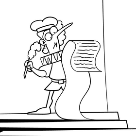 Writer cartoon drawing black and white vector