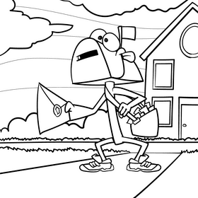 Postman cartoon drawing black and white vector