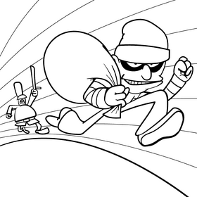 Robber cartoon drawing black and white vector