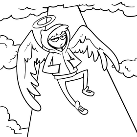 Angel cartoon drawing black and white vector