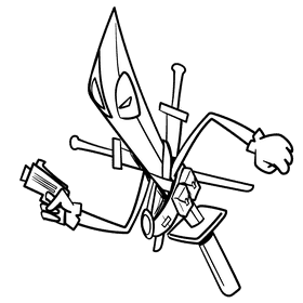 Deadpool cartoon drawing black and white clipart